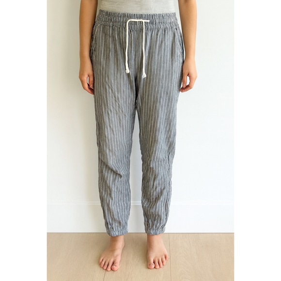 Gap Body Womens Gray White Striped Drawstring Lounge Pants Medium - Picture 1 of 4